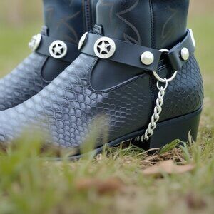 Biker Men Boot Black 2 Strap Motorcycle Bracelet Band Texas Lone Star Adjustable